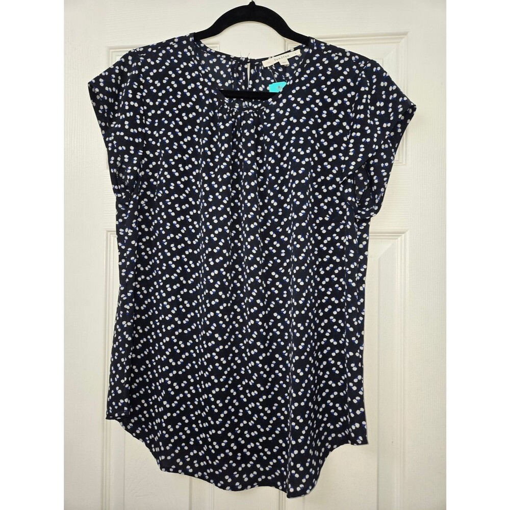 NWT Fun2Fun Women’s Navy Blue Dot Print Cap Sleeve Top; Size L